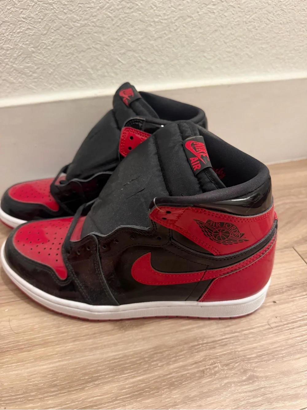 Jordan High-Top Sneakers in Red and Black Patent Leather